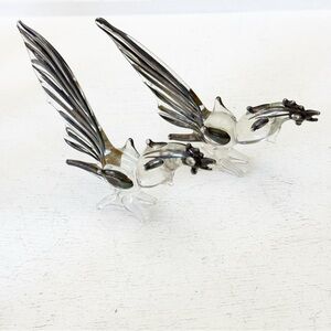 Set of 2 Vintage Glass Chicken RoosterSilver Tipped